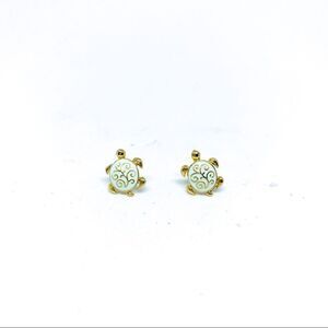 Teal Enamel Turtle Gold Post Earring